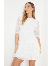 Oasis - Floral Embroidered Organza Tiered Mini Dress - Lyst
