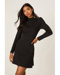 Dorothy Perkins - Ponte High Neck Button Mini Dress - Lyst