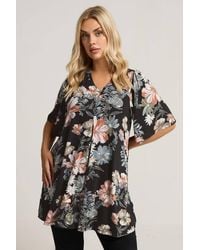 Yours - Floral Print Pleat Front Top - Lyst