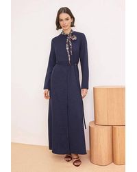 WOVCOR - Tie Neck Maxi Dress W/ Linen Look Texture - Lyst