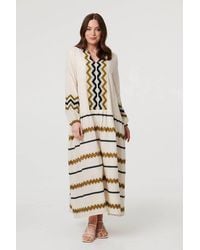 Izabel London - Zigzag Print Long Sleeve Maxi Dress - Lyst