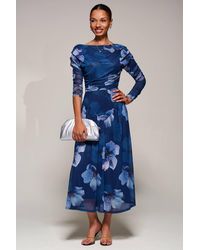 Jolie Moi - Long Sleeve Asymmetric Mesh Midi Dress - Lyst