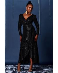 Jolie Moi - Sparkly Wrap Frill Hem Maxi Dress - Lyst