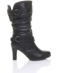 AJVANI - High Block Heel Ruched Calf Boots - Lyst