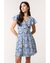 Blue Vanilla - Short Sleeve Zip V-Neck Mini Dress - Lyst