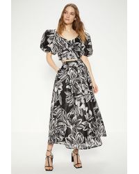 Oasis - Floral Striped Organza Pleated Midi Skirt - Lyst