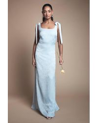Oasis - Square Neck Chiffon Tie Shoulder Satin Jacquard Bridesmaid Dress - Lyst
