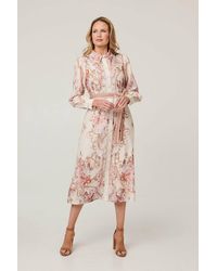 Izabel London - Floral Long Sleeve Tie Waist Midi Dress - Lyst