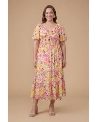Dorothy Perkins - Plus Floral Poplin Twist Front Midi Dress - Lyst