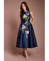 Coast - Floral Embroidered Placement Fit & Flare Midi Dress - Lyst