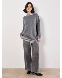 Apricot - Stripe Trim Mock Neck Oversized Jumper - Lyst
