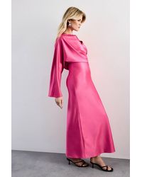 Warehouse - One Shoulder Twist Front Keyhole Satin Maxi Dress - Lyst