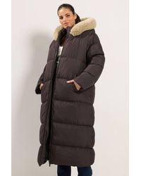 Yours - Faux Fur Trim Padded Puffer Coat - Lyst