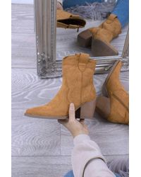 AJVANI - Mid Heel Cowboy Pointed Toe Ankle Western Boots - Lyst