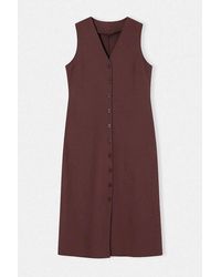 WOVCOR - Belted Linen Blend V Neck Midi Shirt Dress - Lyst