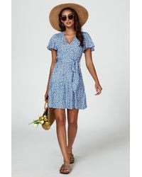 FS Collection - Floral Print Hem Tiered Wrap Mini Dress - Lyst