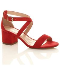 AJVANI - Mid Block Heel Crossed Straps Sandals - Lyst