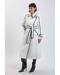 Karen Millen - Petite Brushed Wool Pu Trim Belted Tailored Double Breasted Midi Coat - Lyst