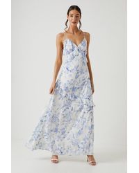 Oasis - Floral Asymmetric Ruffle Chiffon Maxi Bridesmaids Dress - Lyst