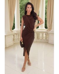 AX Paris - Draped Sash Top Wrap Skirt Midi Dress - Lyst