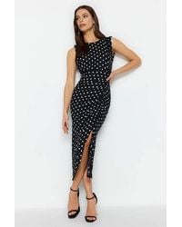 WOVCOR - Polka Dot Open Back Slit Detail Maxi Bodycon Dress - Lyst