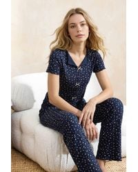WOVCOR - Ditsy Floral Ribbon Detail Short Sleeve Cotton Ribbed Pyjama Set - Lyst