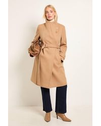 Wallis - Petite Funnel Neck Tie Belt Coat - Lyst