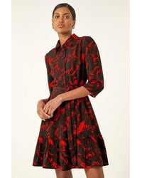 Roman - Abstract Print Tie Waist Shirt Dress - Lyst