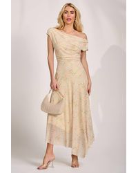 Jolie Moi - Asymmetric Draped Mesh Maxi Dress - Lyst