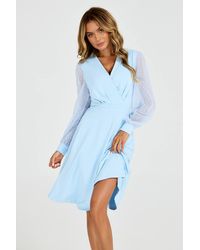 FS Collection - V Neck Midi Dress W/ Sheer Long Sleeve - Lyst