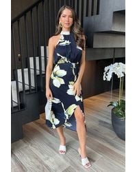 AX Paris - Floral Print Halter Neck Dipped Hem Midi Dress - Lyst