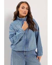 Yours - Denim Funnel Neck Bomber Jacket - Lyst