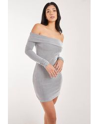 Pink Vanilla - Two Tone Rib Bardot Mini Dress - Lyst