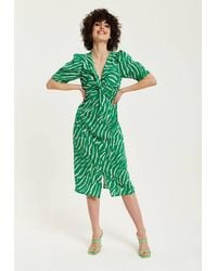 Liquorish - Zebra Print Knot Front Midi Dress W/ Short Sleeves - Lyst