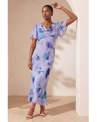 Roman - Petite Floral Cowl Neck Midi Dress - Lyst