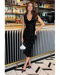 AX Paris - Velvet Sequin V Neck Midi Dress - Lyst