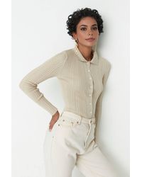 WOVCOR - Ribbed Collared Button-Up Knit Cardigan - Lyst