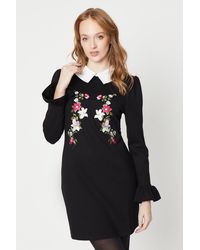 Oasis - Premium Ponte Collar Floral Embroidered Dress - Lyst