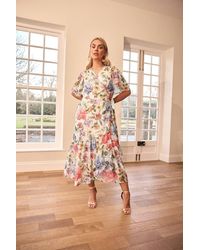 Yours - Floral Print Metallic Wrap Dress - Lyst