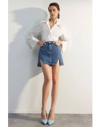 WOVCOR - A-Line Mini Denim Skirt W/ Split Detail - Lyst