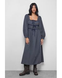 Warehouse - Flannel Tie Front Square Midi Dress - Lyst