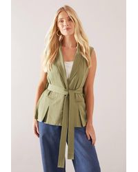 Wallis - Petite Belted Sleeveless Waistcoat - Lyst