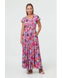 Izabel London - Floral Cap Sleeve Maxi V-Neck Dress - Lyst
