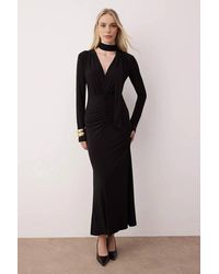 WOVCOR - V-Neck Ruched A-Line Maxi Knit Dress W/ Scarf Detail - Lyst