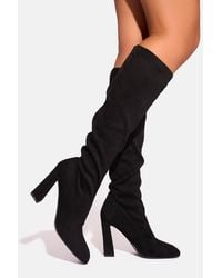Public Desire - Audrina Suede Block Heel Knee High Sock Boots - Lyst