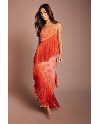 Coast - Muse Fringe Embellished Floral Midi Dress - Lyst