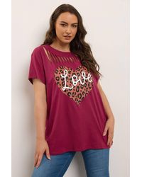Yours - Leopard Heart Slash Detail Top - Lyst