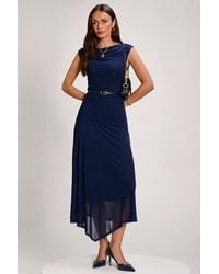 Jolie Moi - Asymmetric Draped Mesh Maxi Dress - Lyst