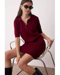 WOVCOR - Button Placket Polo Collar Knitted Mini Dress - Lyst