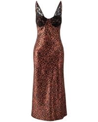 WOVCOR - Leopard Print Lace Bust Satin Strappy Midi Slip Dress - Lyst